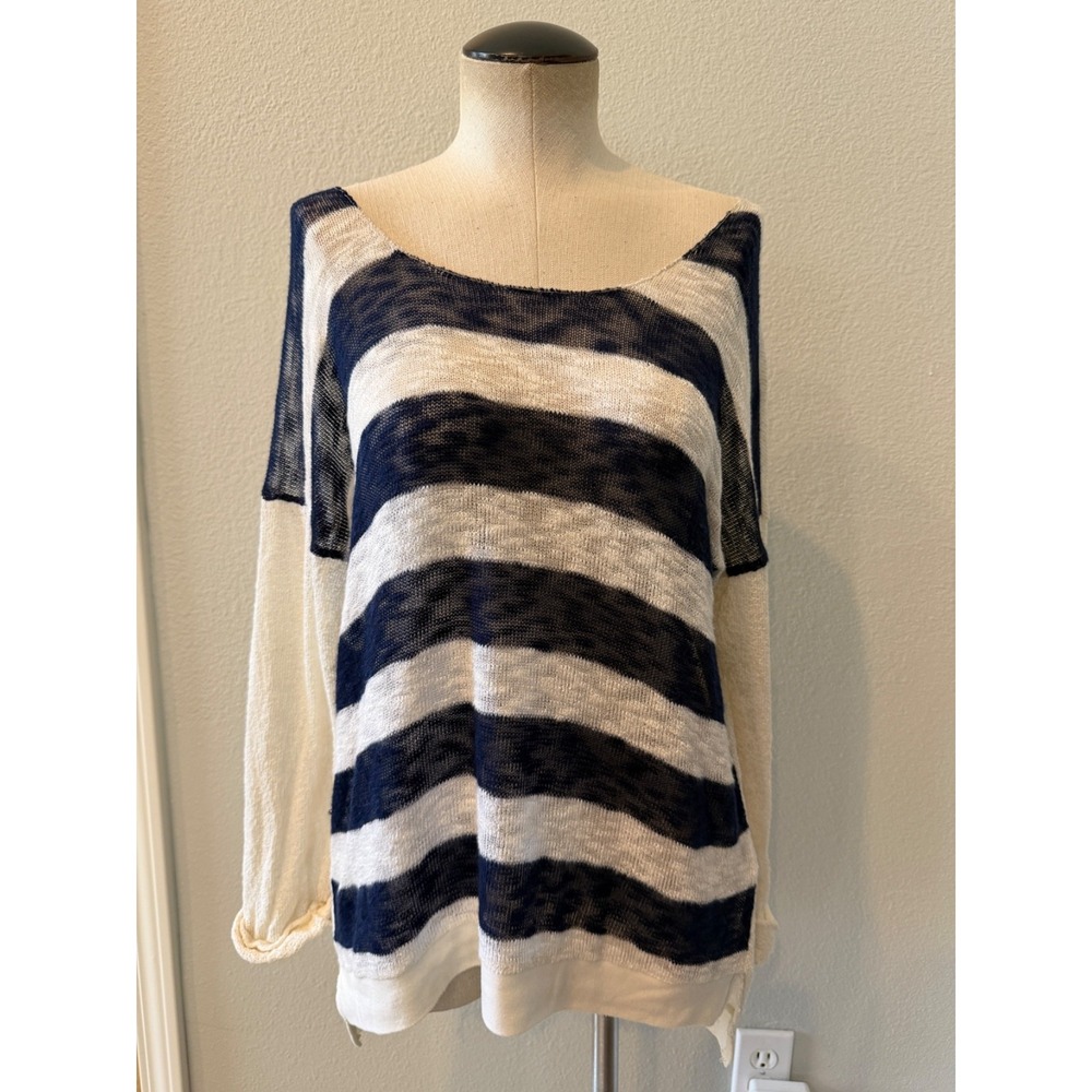 Xhilaration W M/M Navy White Striped Lightweight Knit Sweater Long Sleeve USA